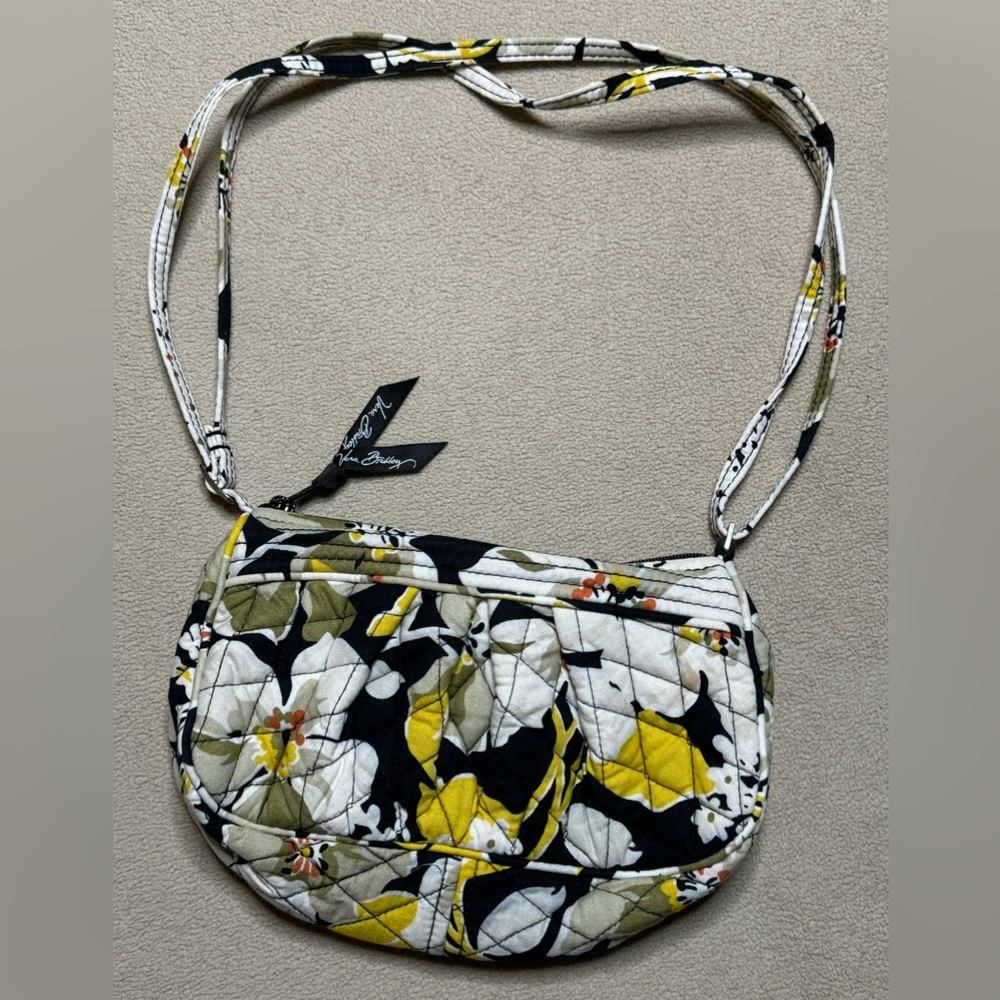 EUC Vera Bradley black yellow floral small quilted shoulder purse